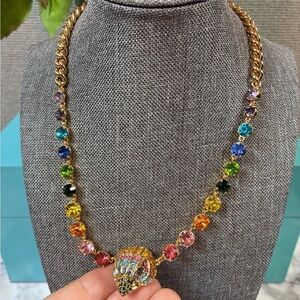 NWT Kurt Geiger Gold Plated Rainbow Pave Crystals Eagle Head Statement Necklace